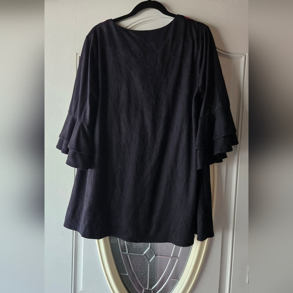 Umgee‎ Black Embroidered Floral Mini Dress Boho Western Ruffle Sleeve Small - Picture 7 of 7